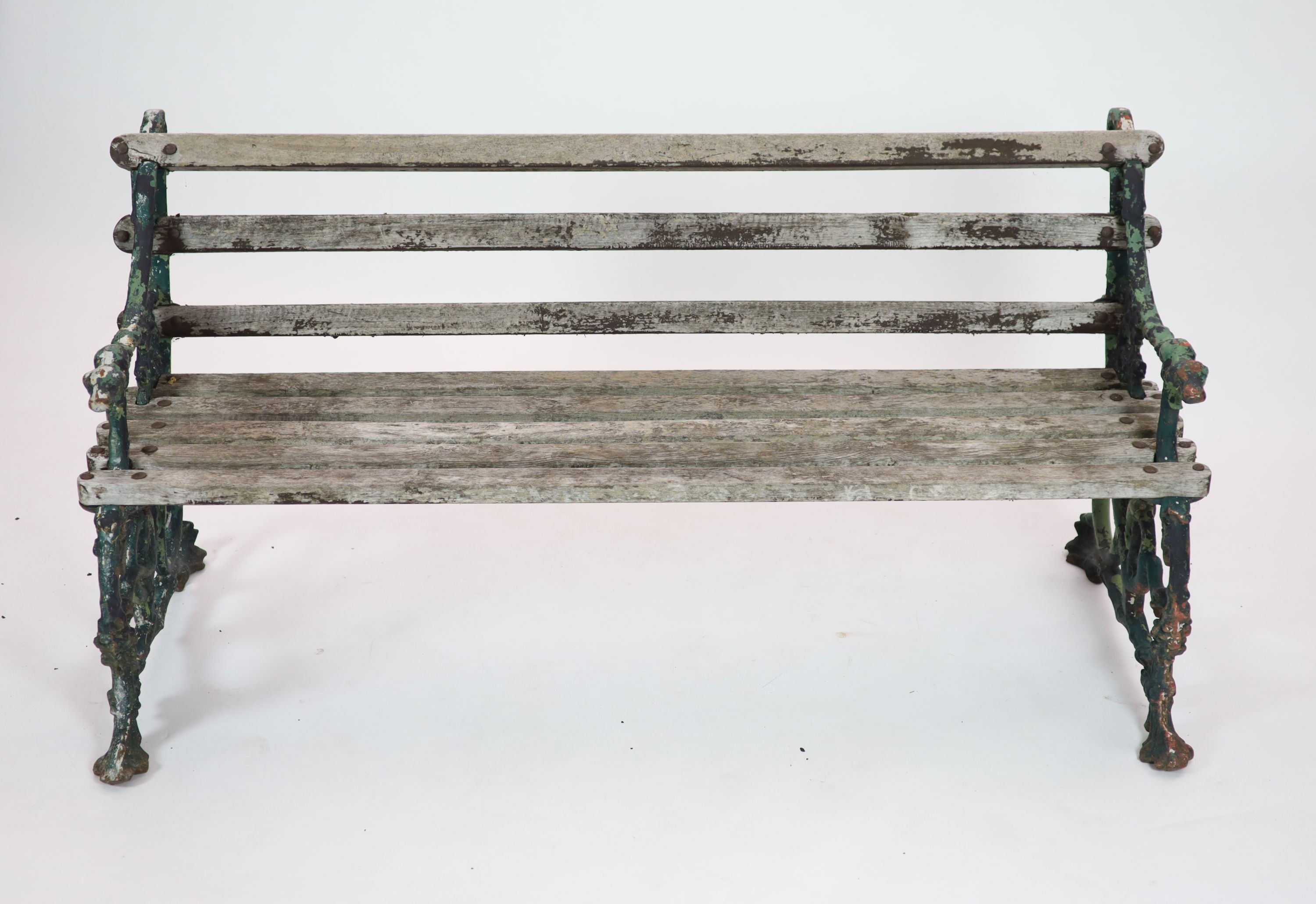 A Victorian Coalbrookdale cast iron 'Grape and serpent' garden bench H 76cm. W 160cm. D 70cm.